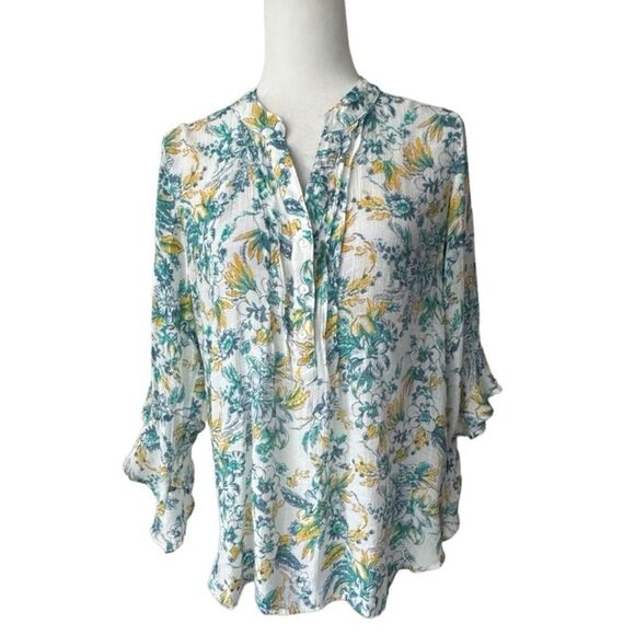 Counterparts Floral Blouse Pullover Bell Sleeves Tunic SZ L - Picture 1 of 11